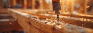 Close-up of drilling work on ADU wood framing at a Los Angeles construction site