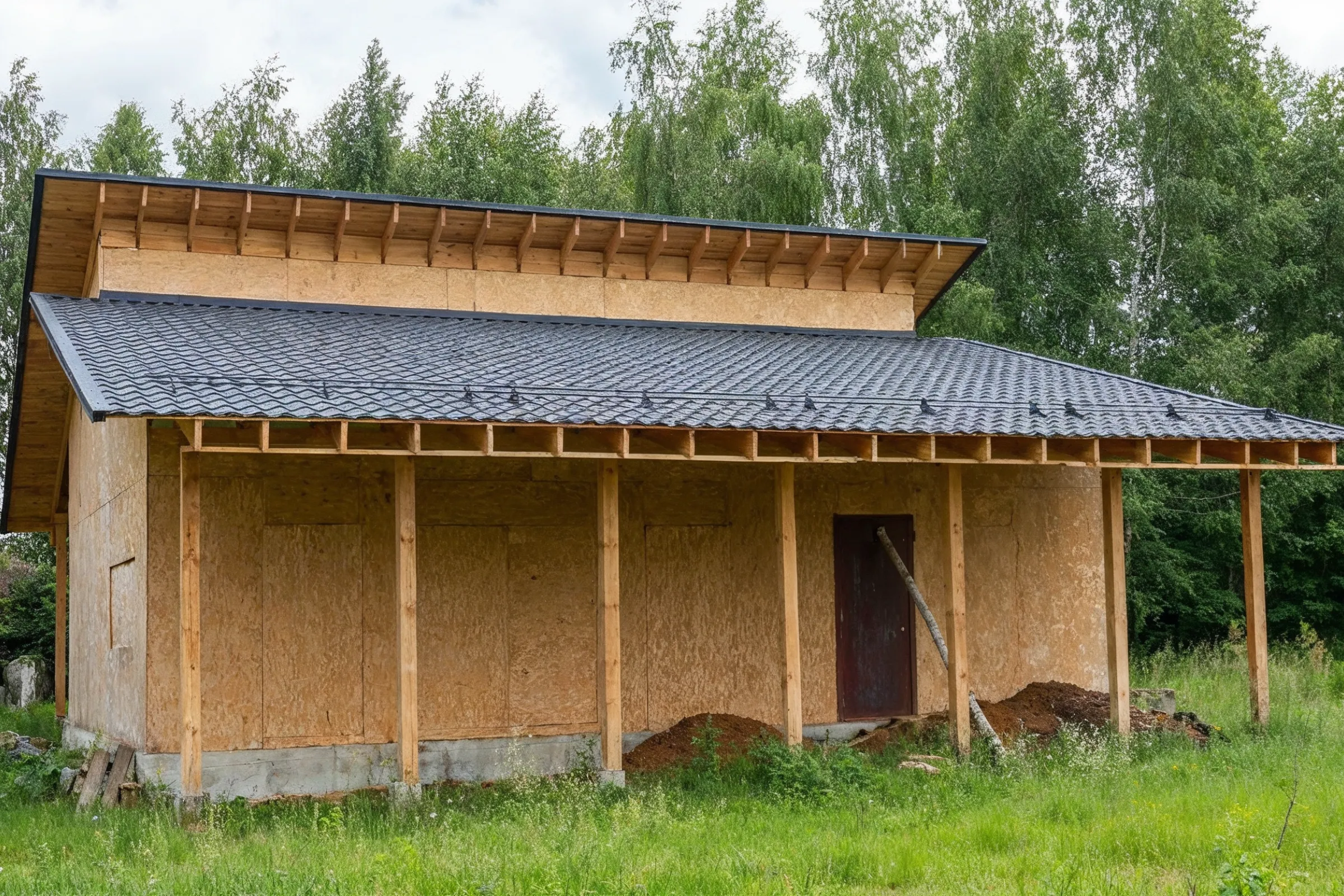 Los Angeles ADU builders framing a backyard accessory dwelling unit with exposed wood structure and roof construction